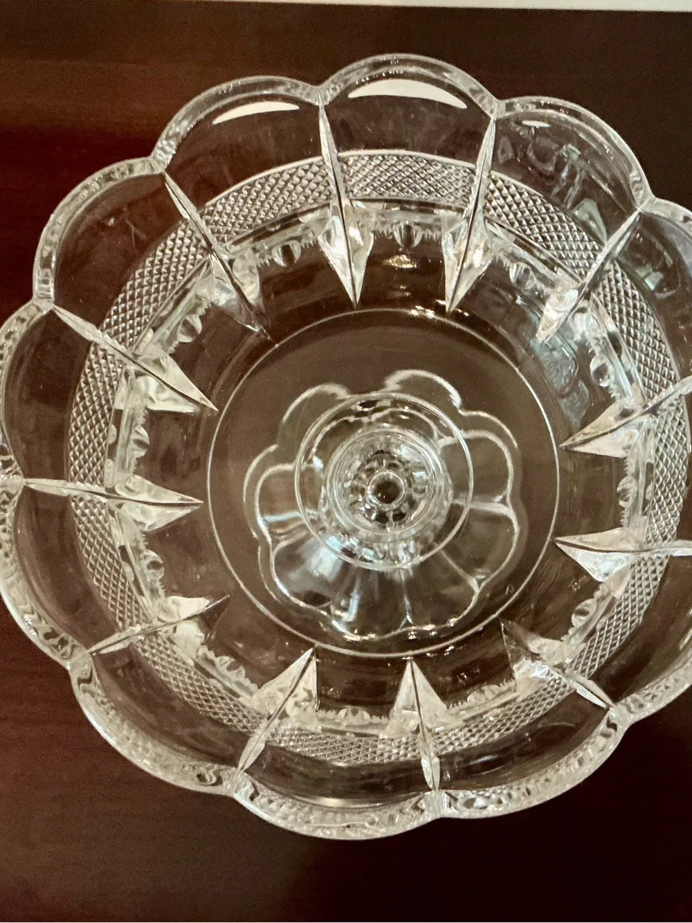 Vintage Early American Pattern Glass banded Compote Bowl